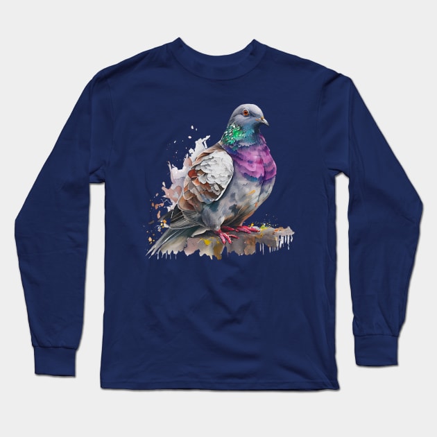 Watercolor Pigeon 4.0 Long Sleeve T-Shirt by CreativeDesignsx